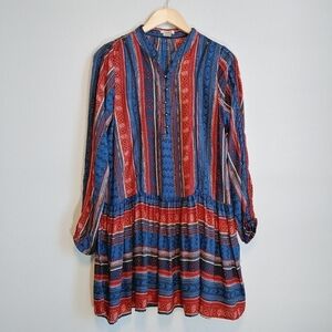 Anama Mini Dress Boho Tribal Pattern Long Sleeves Sz M